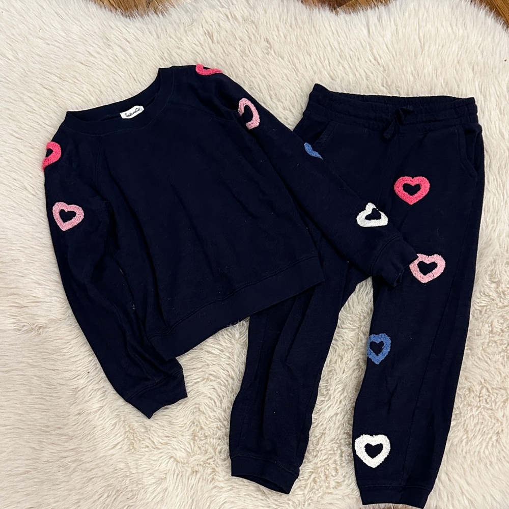 Splendid Heart Patterned Navy Sweatshirt and Joggers Set